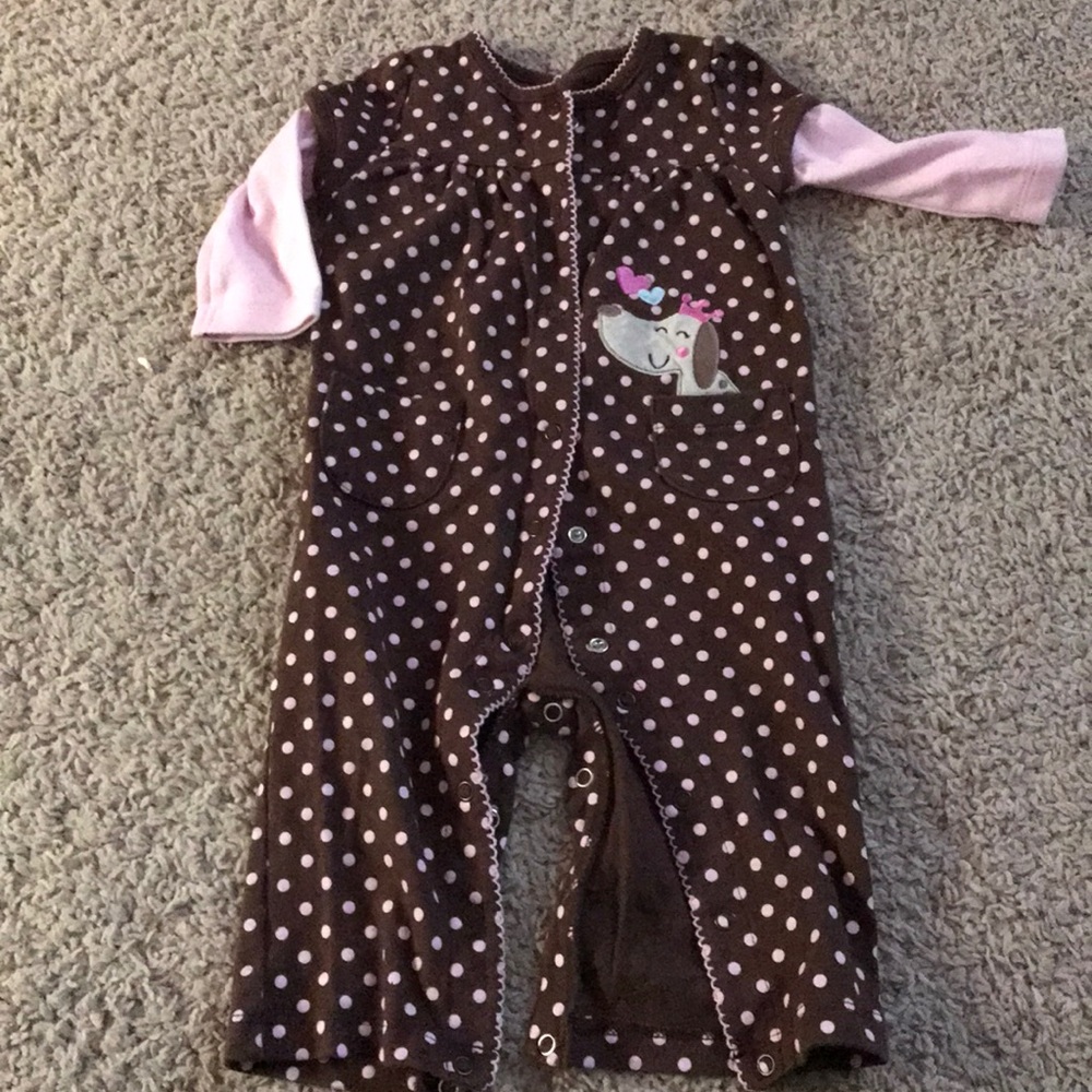 Baby girls pink and brown romper